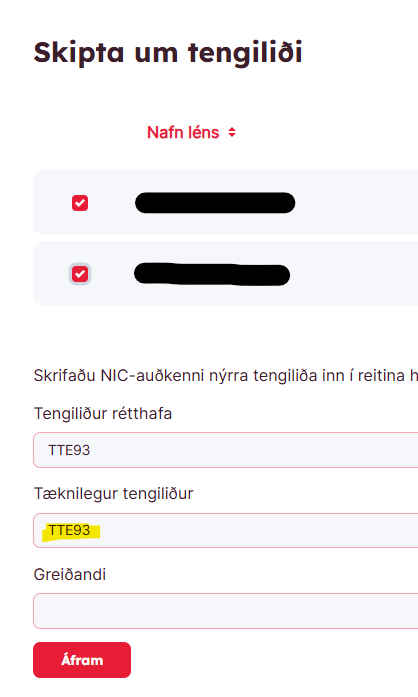 Skipt um tengiliði